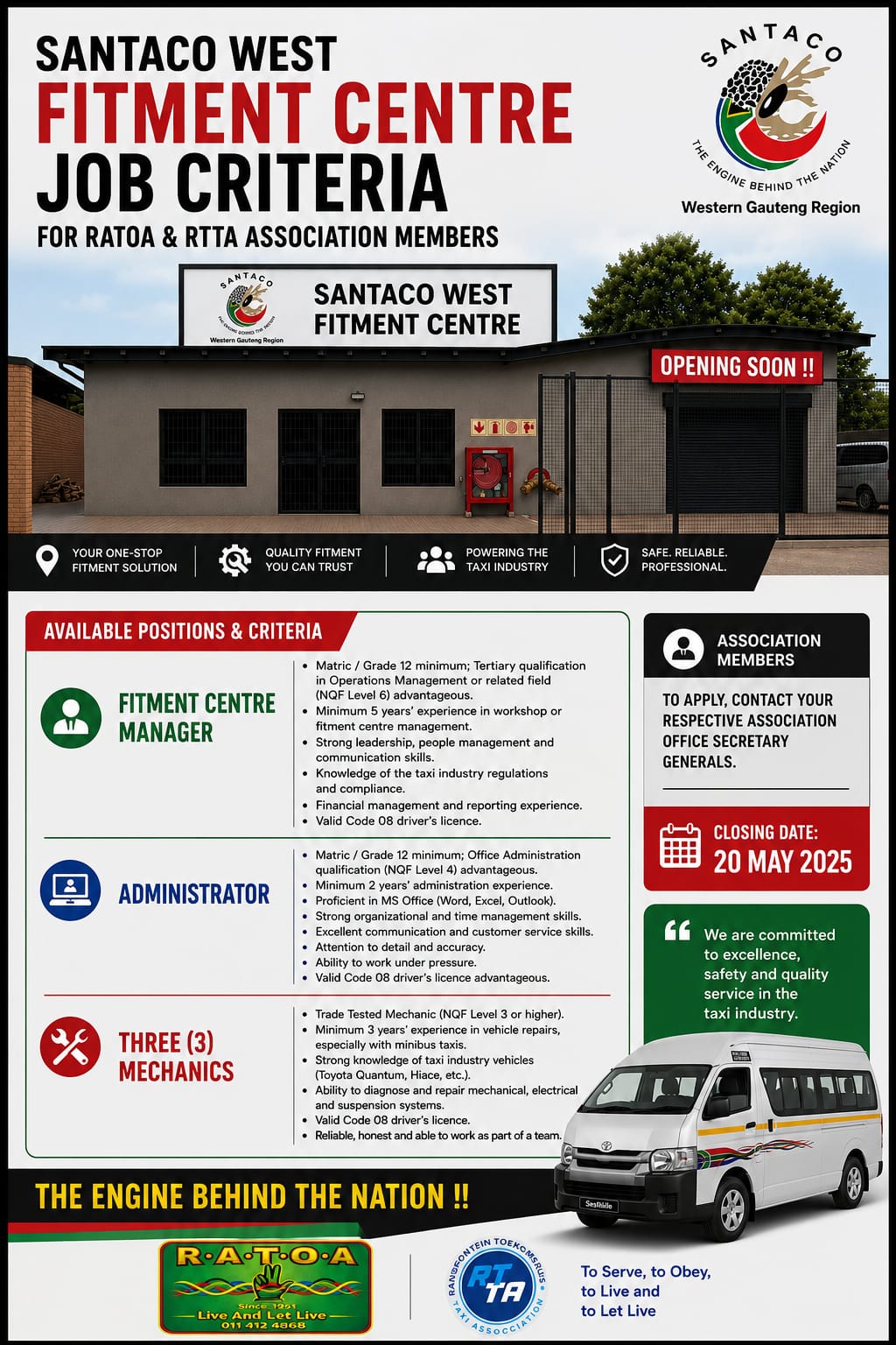 SANTACO West Fitment Centre - Job Criteria & Requirements
